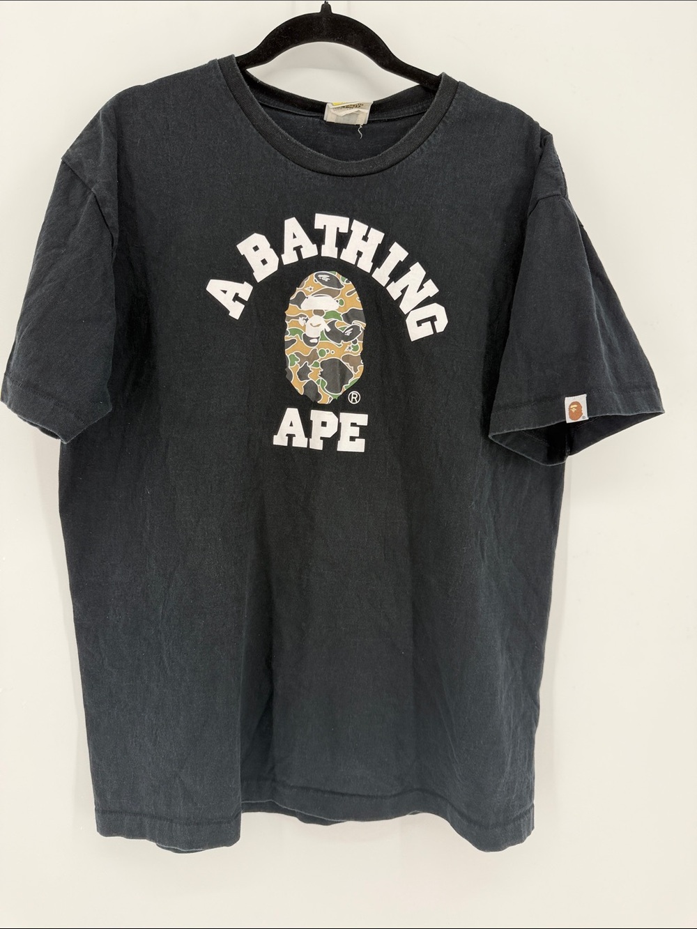 BAPE A Bathing Ape Men’s 2XL Black Camo College Logo T-Shirt Japan Streetwear